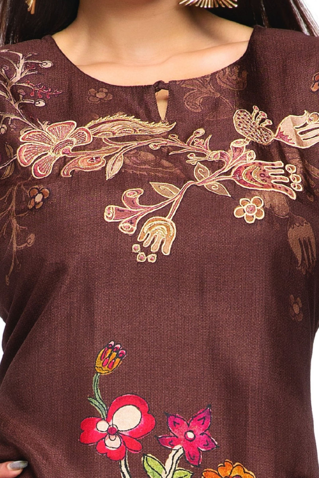 Coffee Brown Floral Print Straight Kurta Set