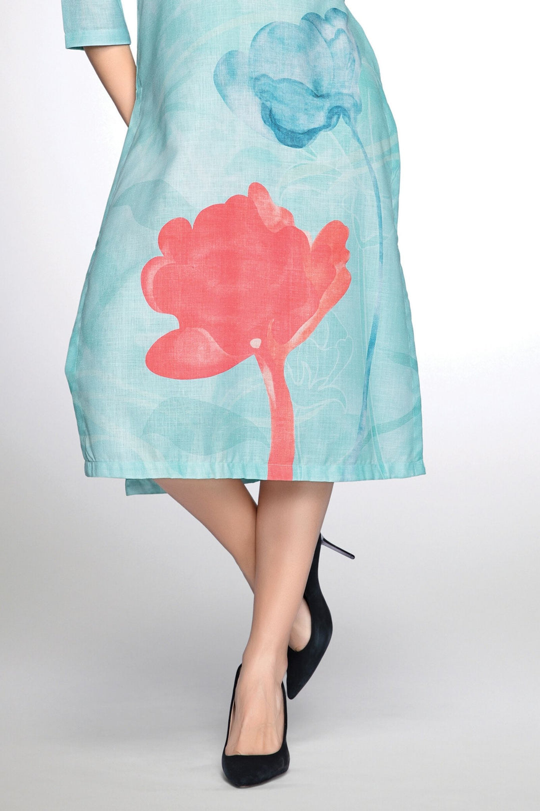 Sea Green Digital Print Calf Length Kurti