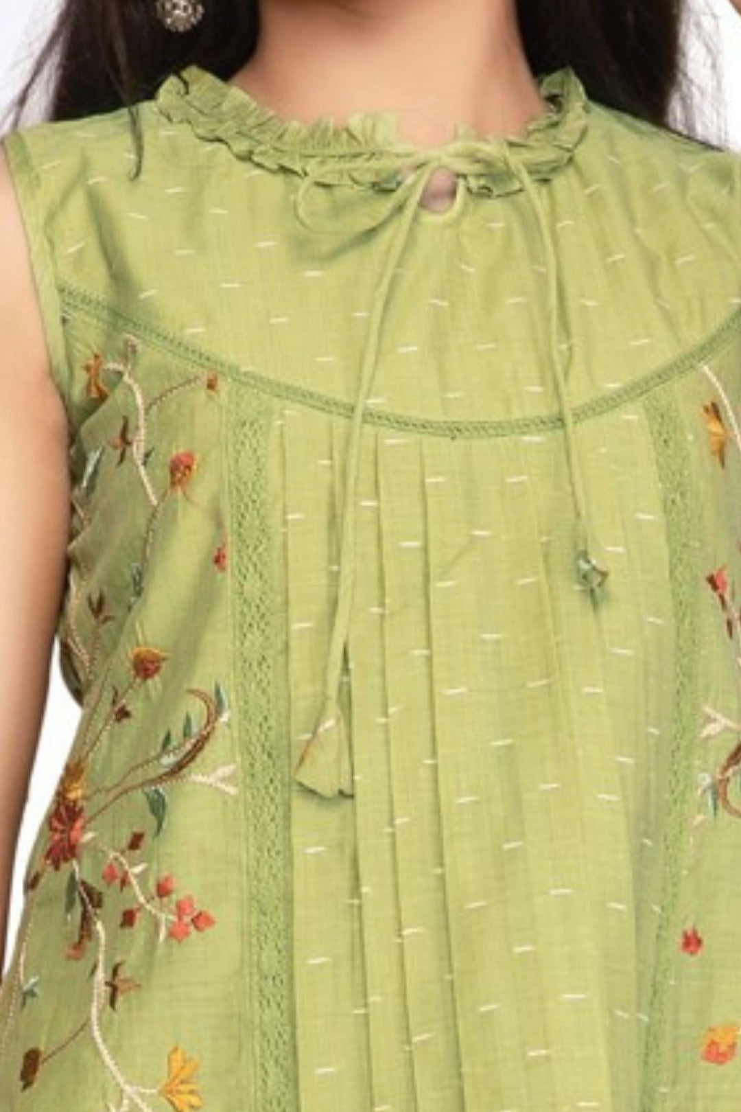 Girls Floral Vine Embroidered Casual Frock