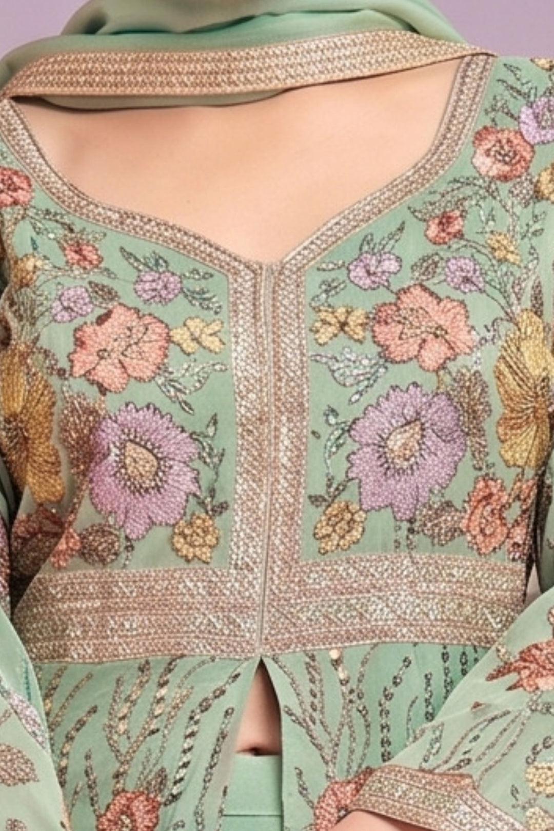 Sea Blue Floral Embroidery, Sequins and Zari work Mastani Styled Palazzo Suit