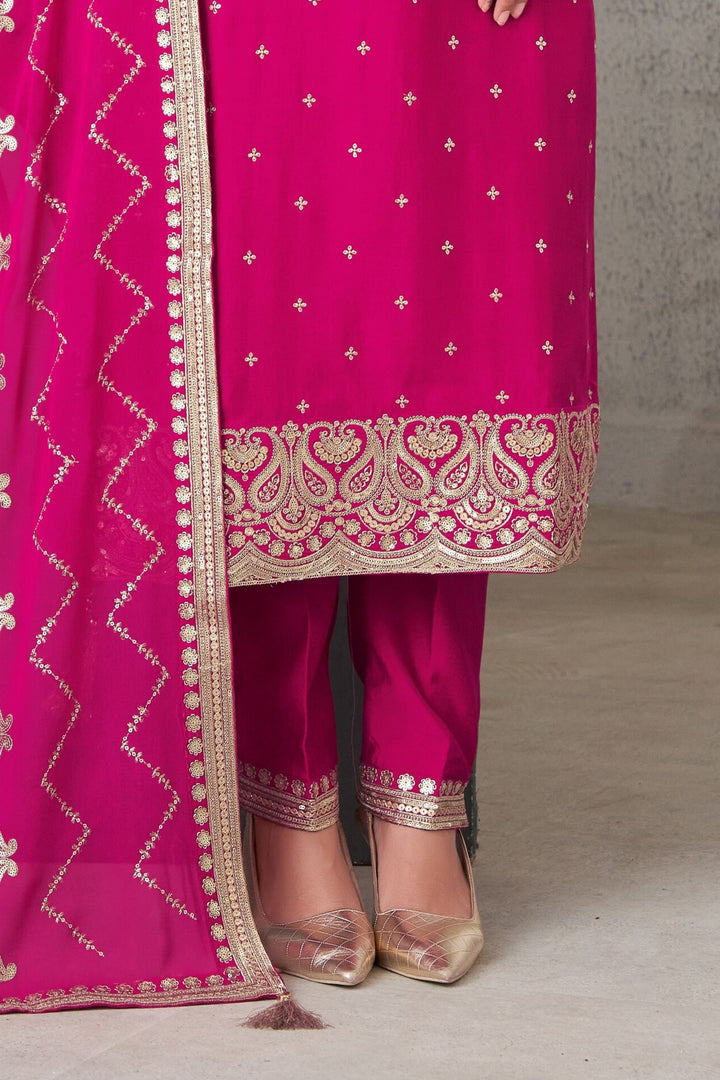 Magenta Zari and Sequins work Straight Cut Salwar Suit