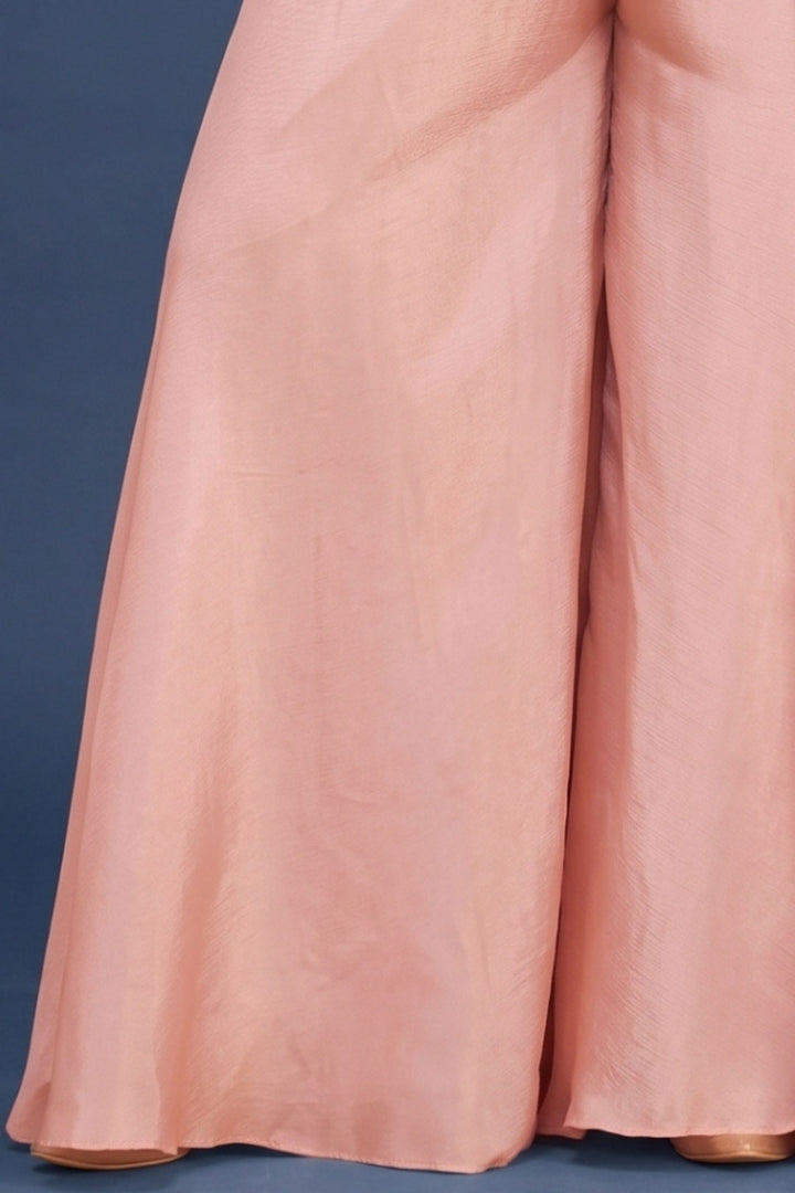 Peach Multicolor Embroidery, Sequins, Zari and Beads work Palazzo Salwar Suit