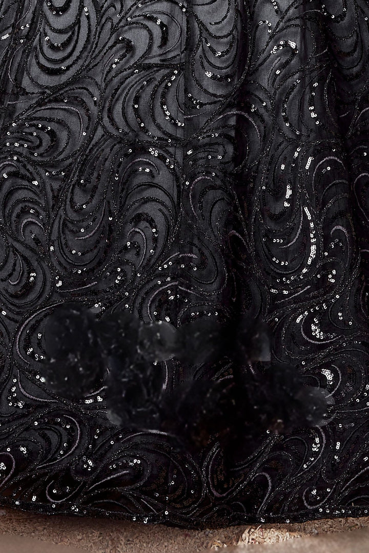 Black Sequins, Beads and Thread work Long Party Gown for Girls