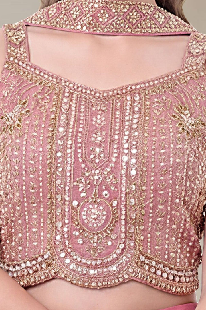 Pink Zari, Beads and Sequins work Palazzo Suit Set for Girls