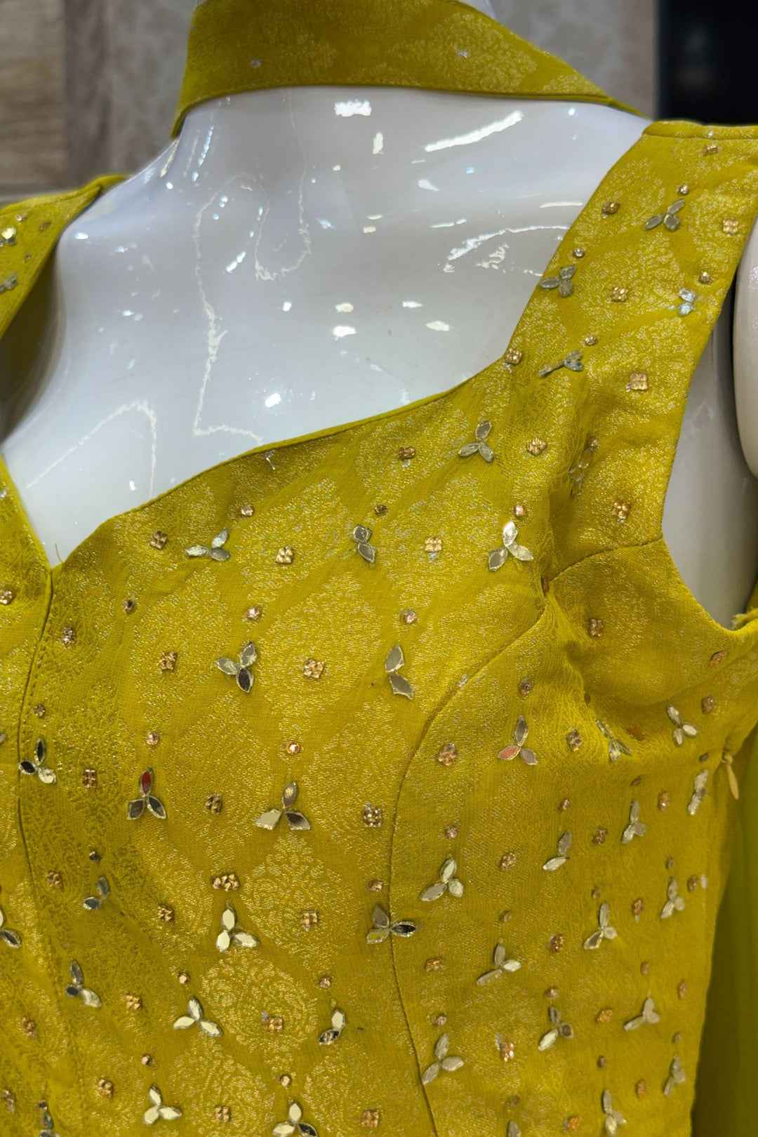 Liril Green Mirror, Stone and Banaras work Palazzo Suit Set