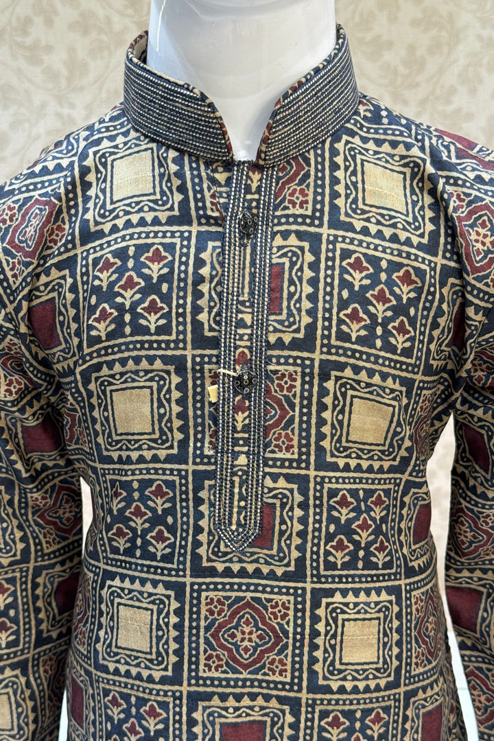 Multicolor Kalamkari Print Kurta Set for Boys