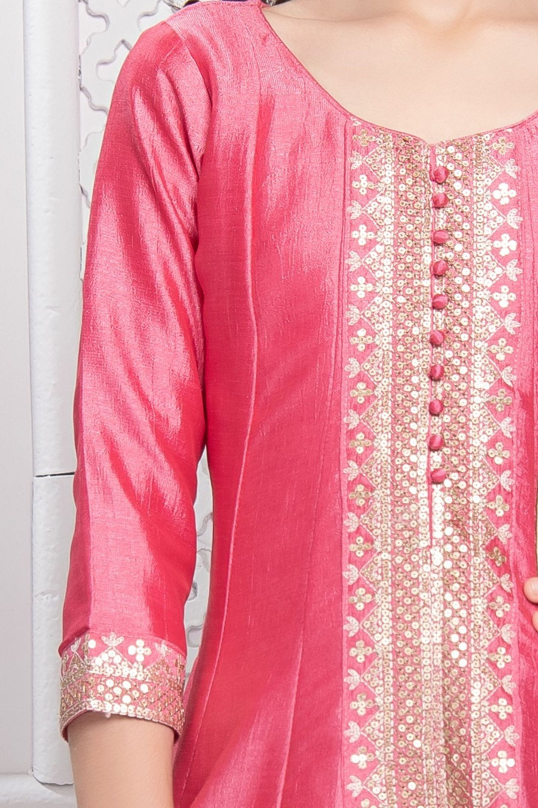 Pink Sequins and Zari work Salwar Suit for Girls