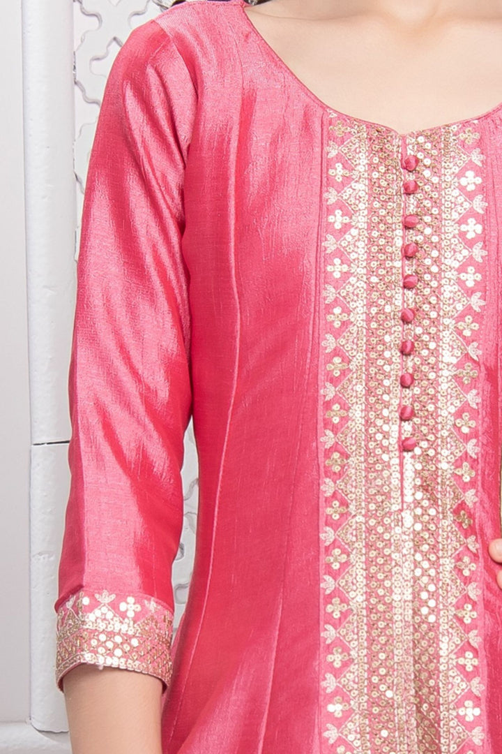 Pink Sequins and Zari work Salwar Suit for Girls