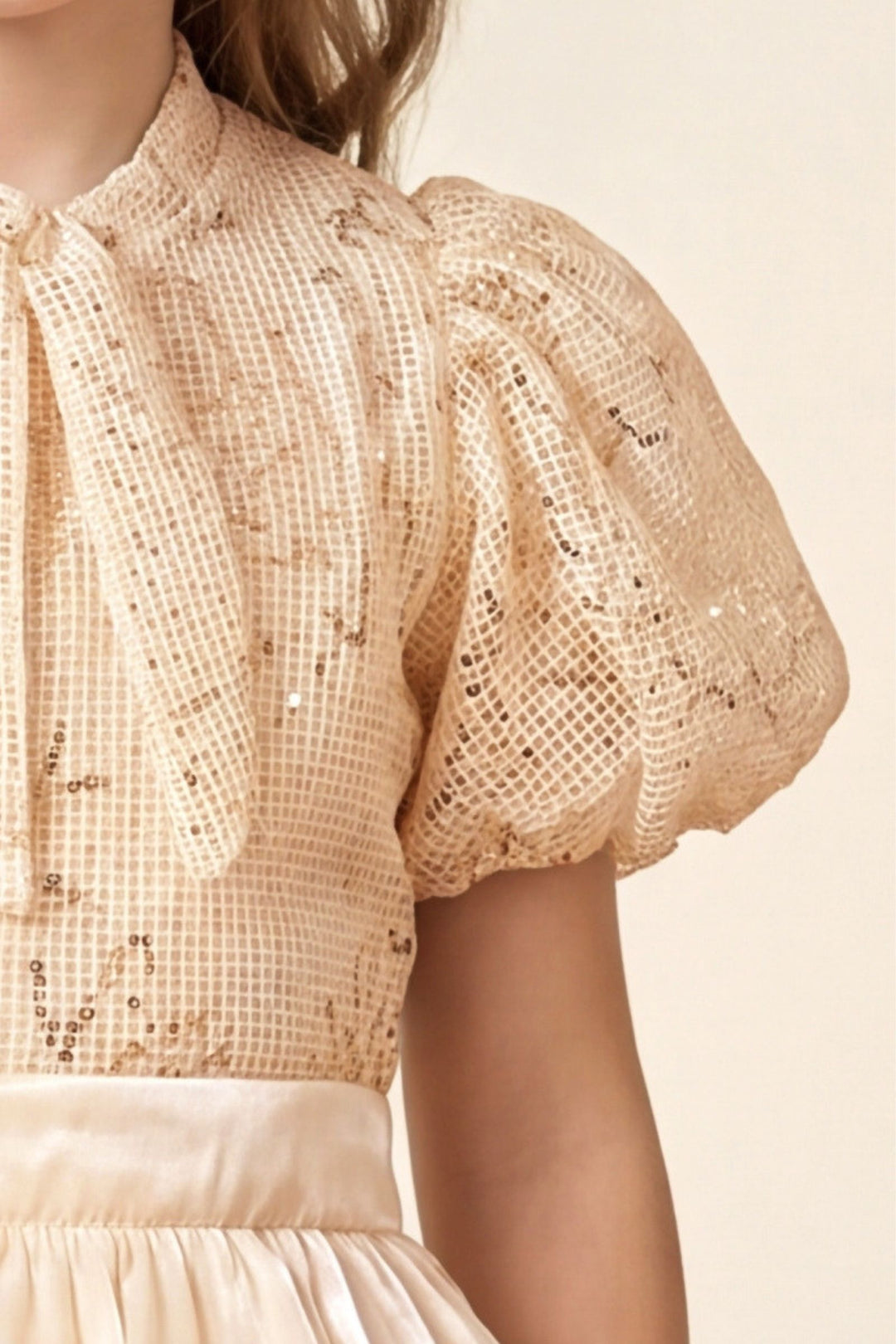 Beige Sequins work Top and Skirt for Girls