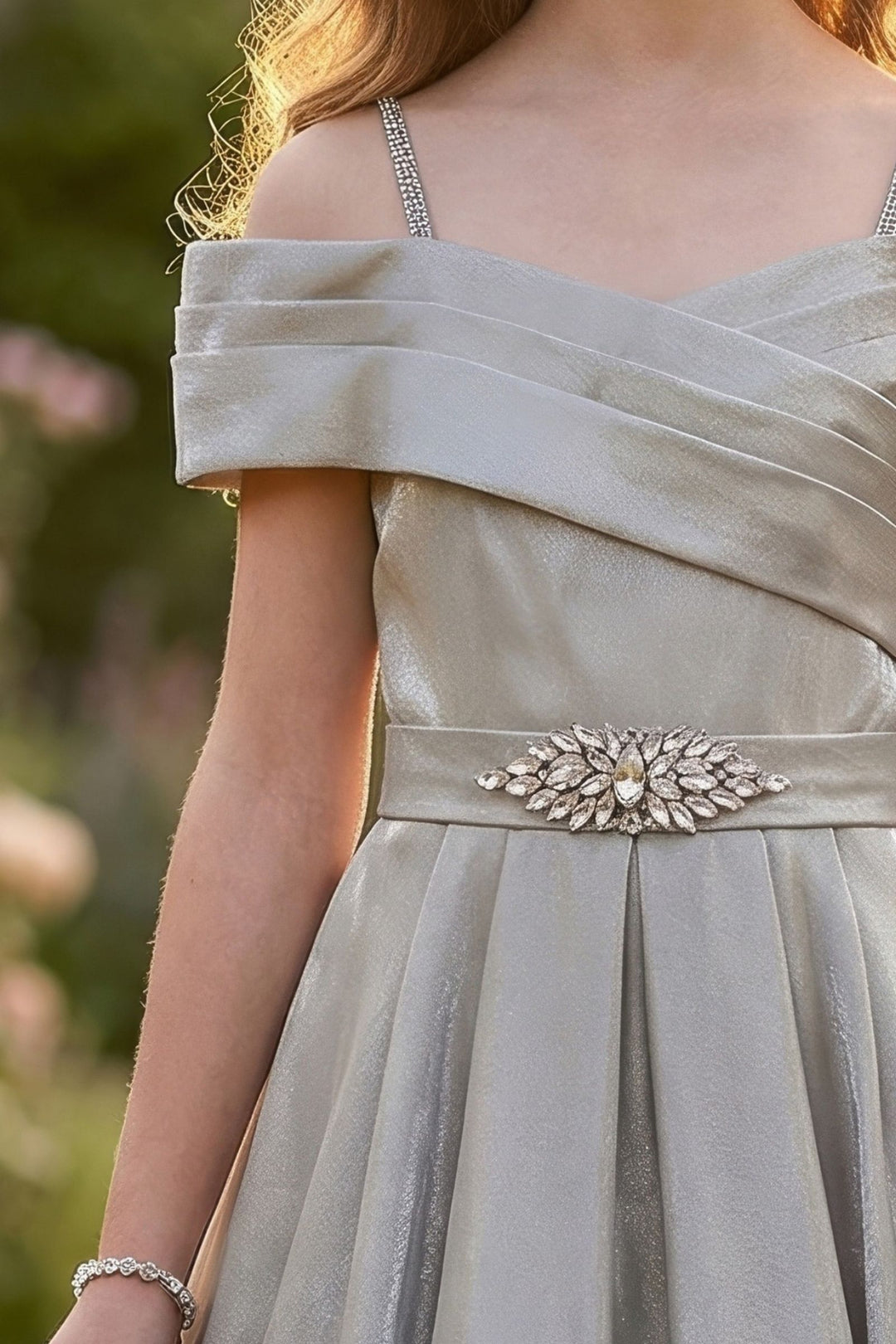 Grey Stone work Long Party Gown for Girls