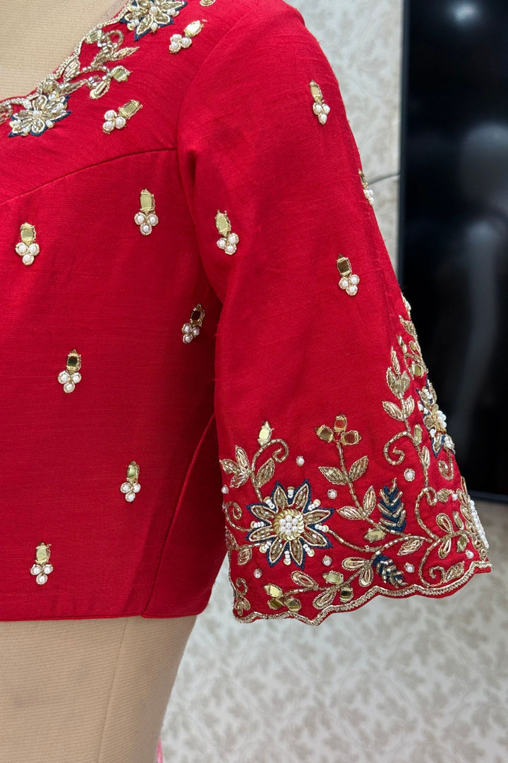 Designer Floral Banarasi Lehenga Set in Rani Pink and Gold