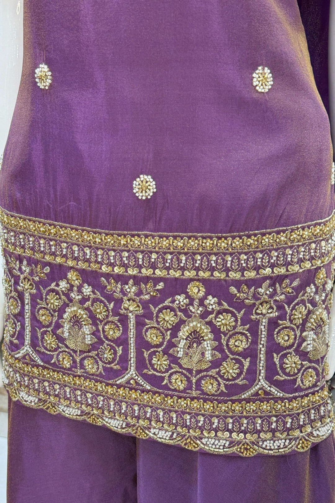 Purple Beads, Sequins and Zari work Palazzo Salwar Suit