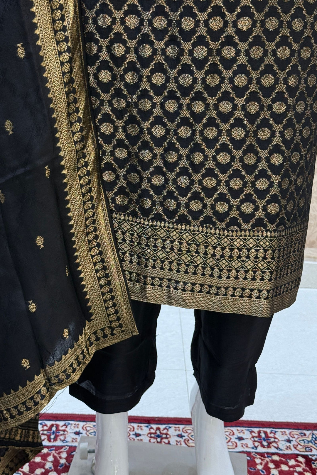Black Banaras work V-Neck Straight Cut Salwar Suit