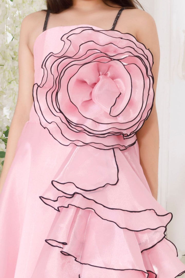 Baby Pink Stone work Long Party Gown for Girls