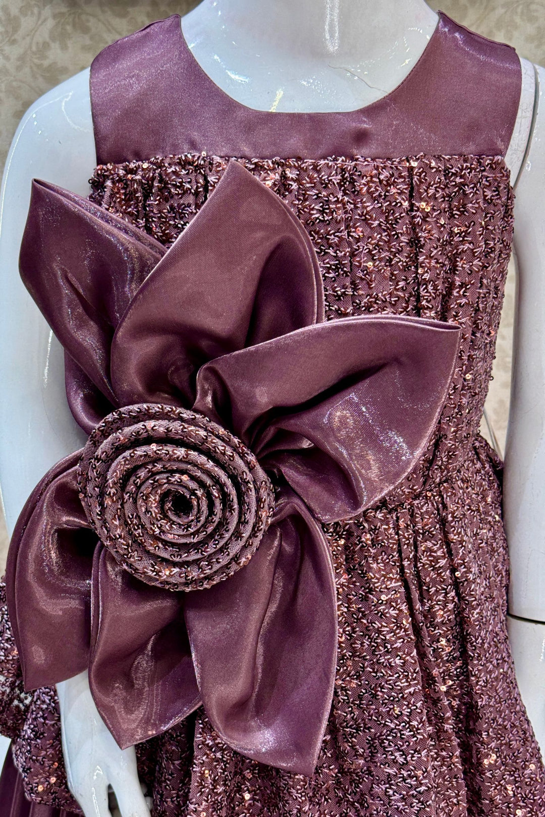 Wine Sequins and Thread work Long Party Frock for Girls