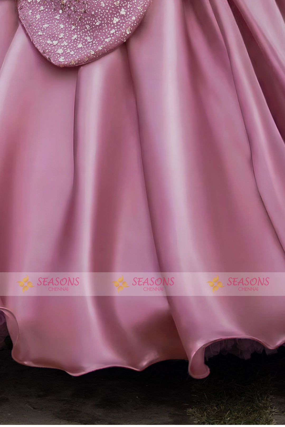 Onion Pink Sequins work Long Party Gown for Girls