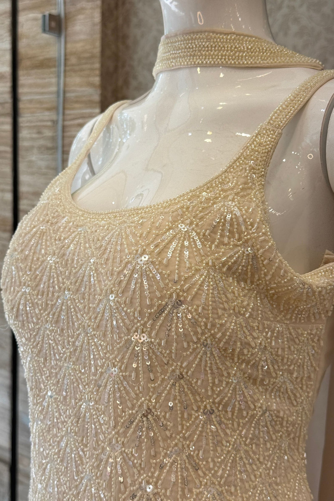 Cream Palazzo Salwar Suit with Beads and Sequins Detailing