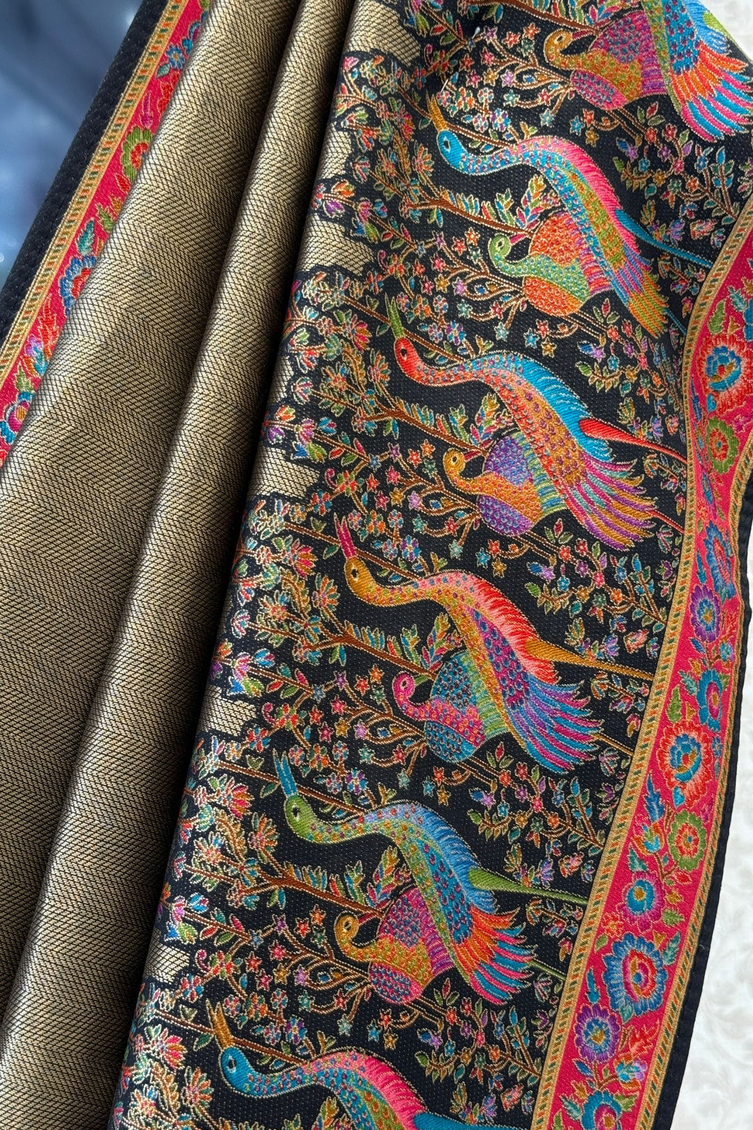 Traditional Banarasi Silk Saree with Peacock and Floral Weaving