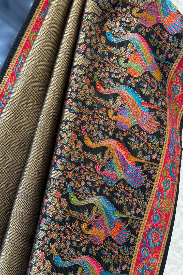Traditional Banarasi Silk Saree with Peacock and Floral Weaving