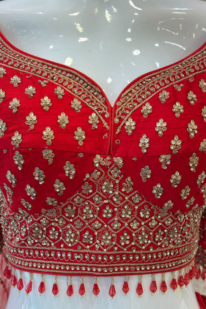 Red Zari, Stone and Embroidery work Crop Top Designer Bridal Multicolor Lehenga