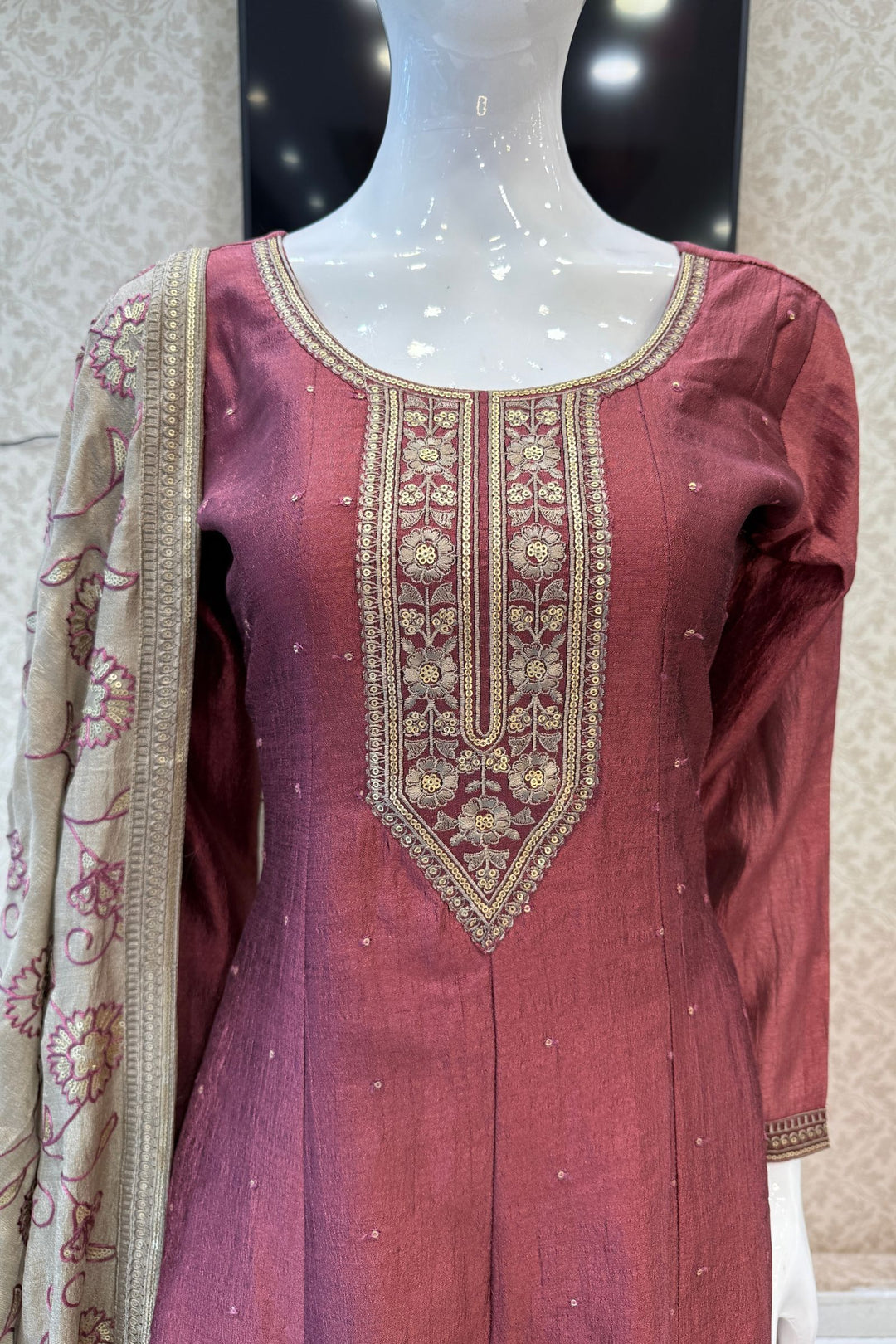 Onion Embroidery and Sequins work A-line Cut Salwar Suit