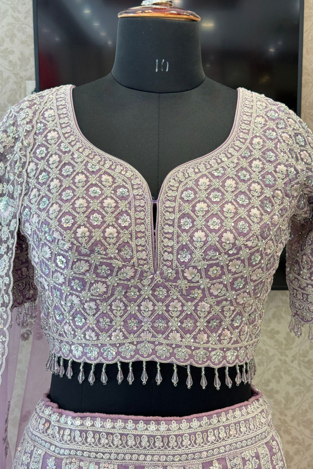 Lavender Wedding Lehenga with Intricate Zardozi, Sequins, Beads and Floral Embroidery