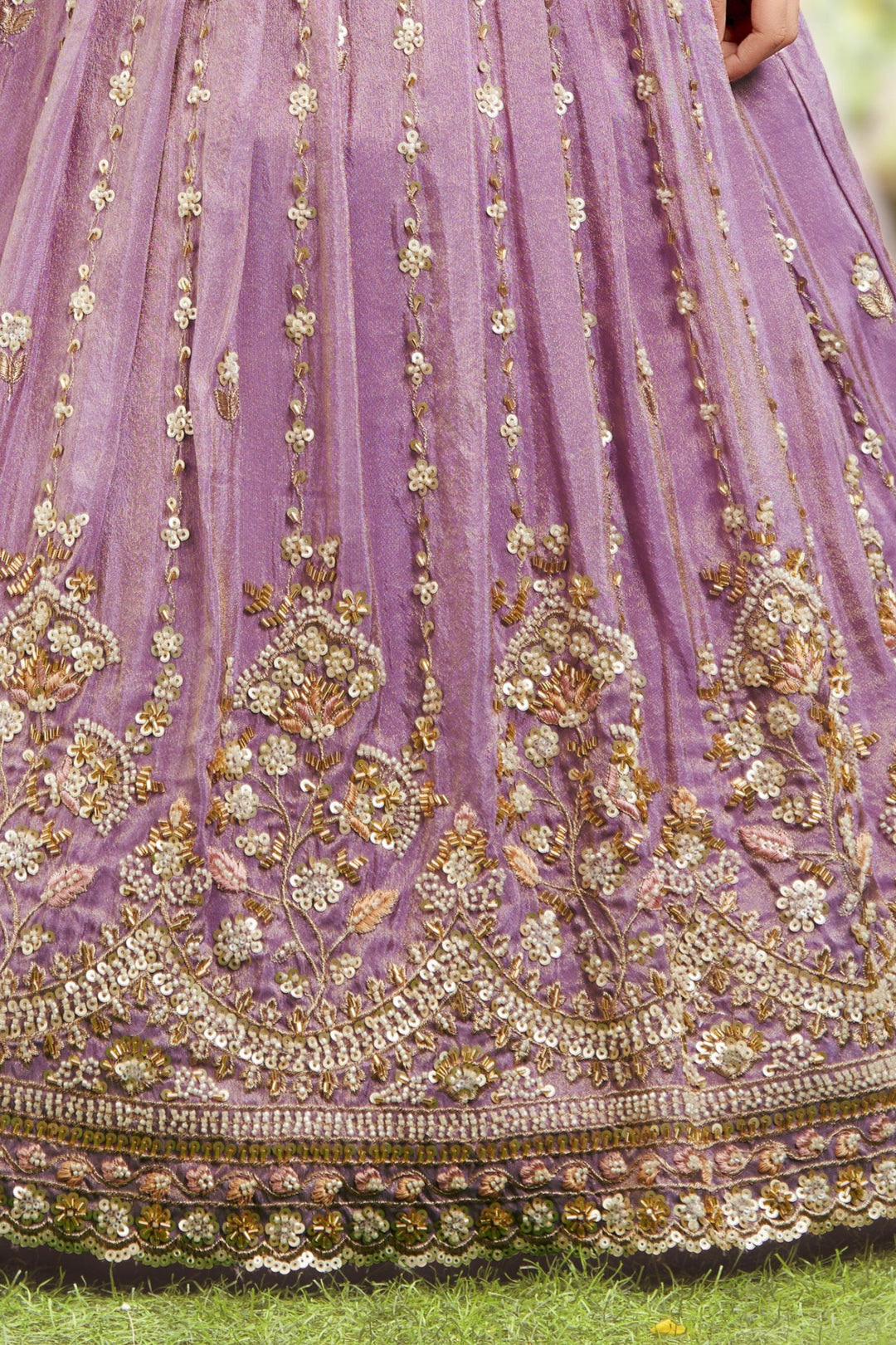 Light Purple Beads, Zari, Sequins and Stone work Lehenga Choli for Girls