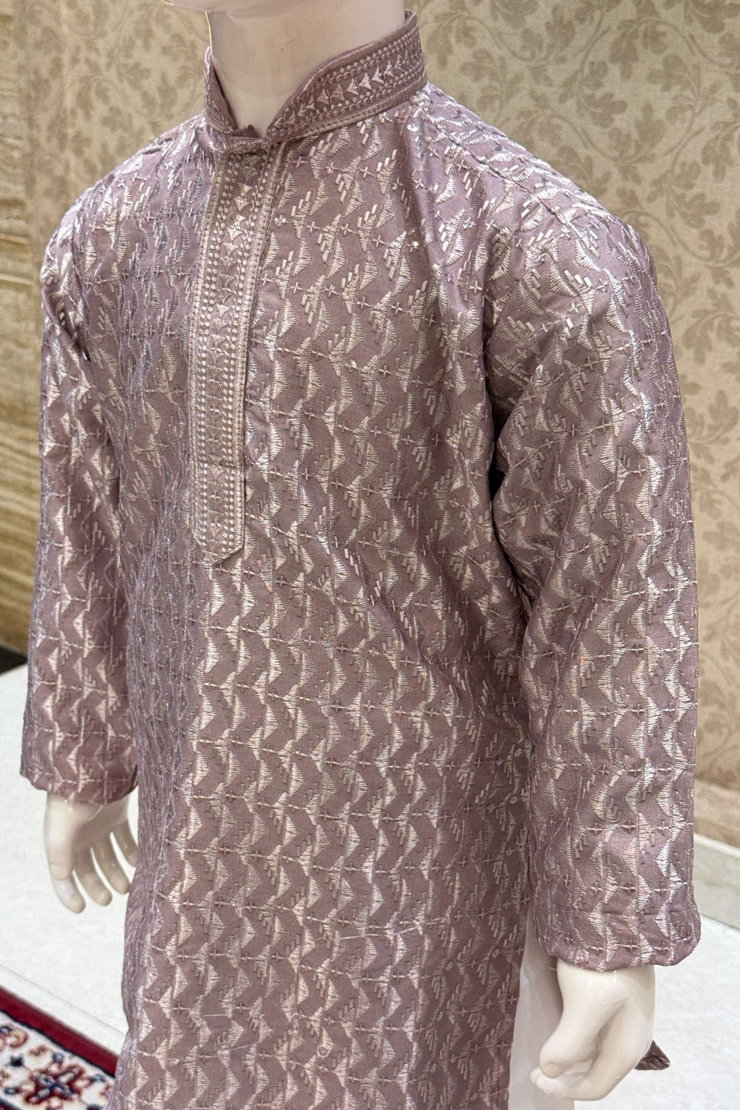 Lilac Thread and Sequins work Kurta Set for Boys