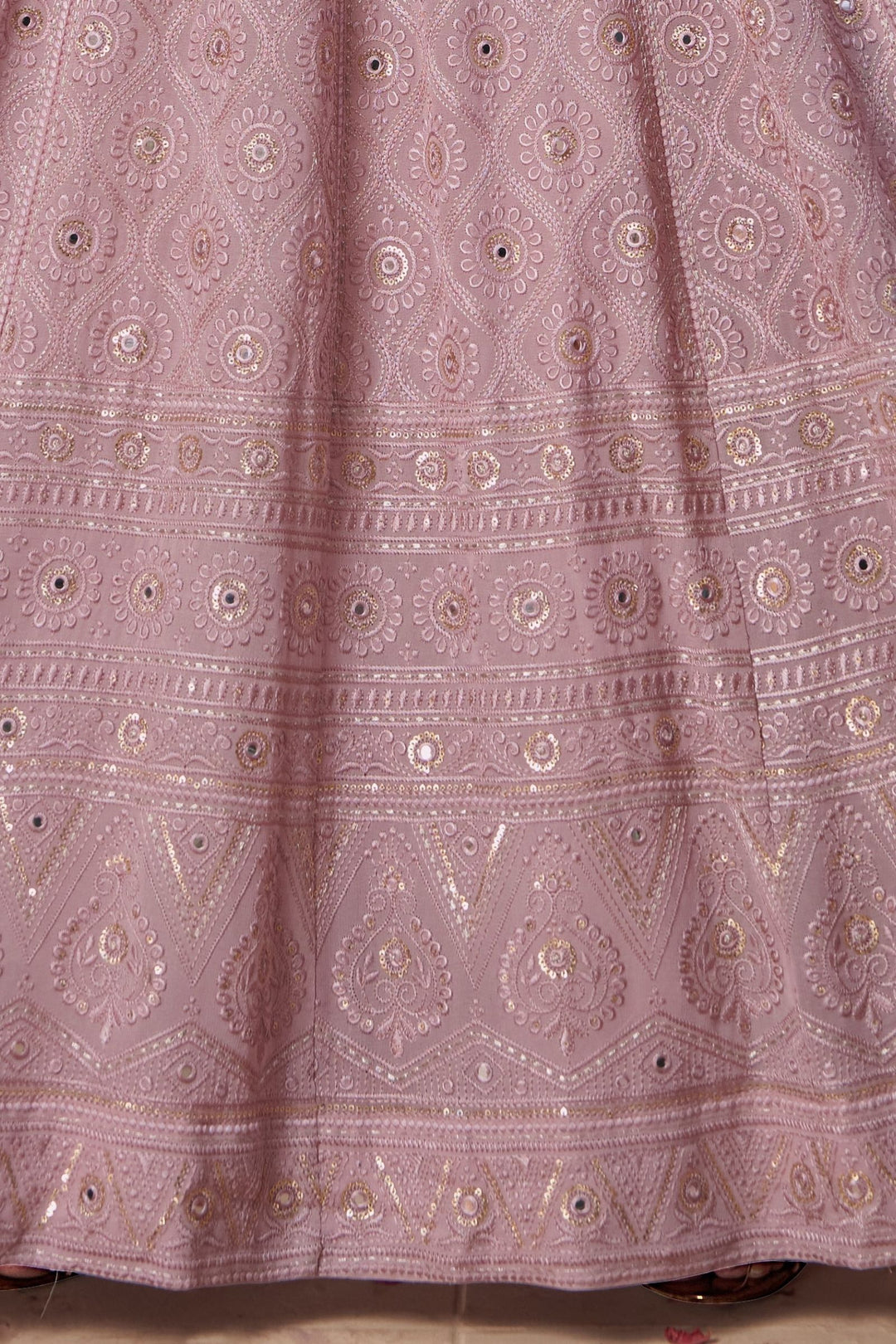 Onion Pink Embroidery, Beads, Mirror, Zardozi and Zari work Floor Length Anarkali Suit