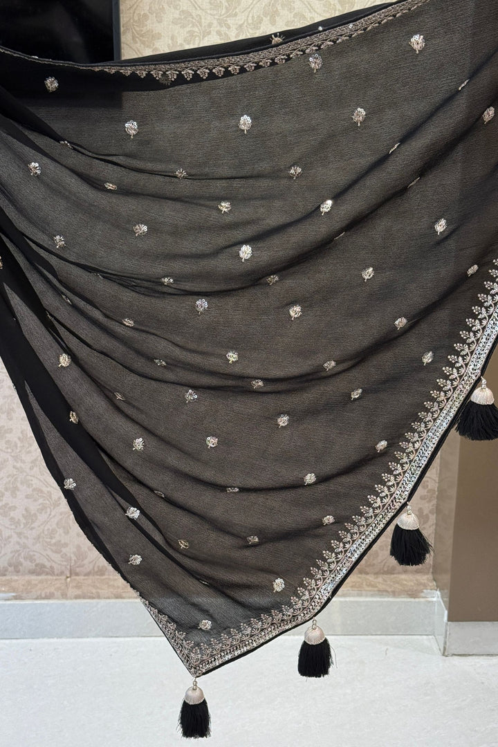 Black Pink Zari and Sequins work Saree