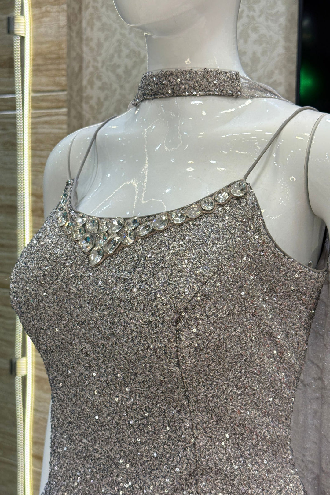 Grey Sequins and Stone work Palazzo Salwar Suit