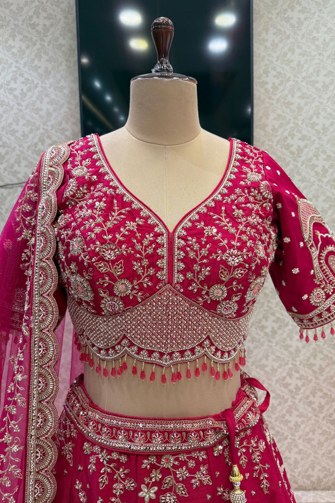 Rani Pink Royal Heritage Motif Wedding Lehenga