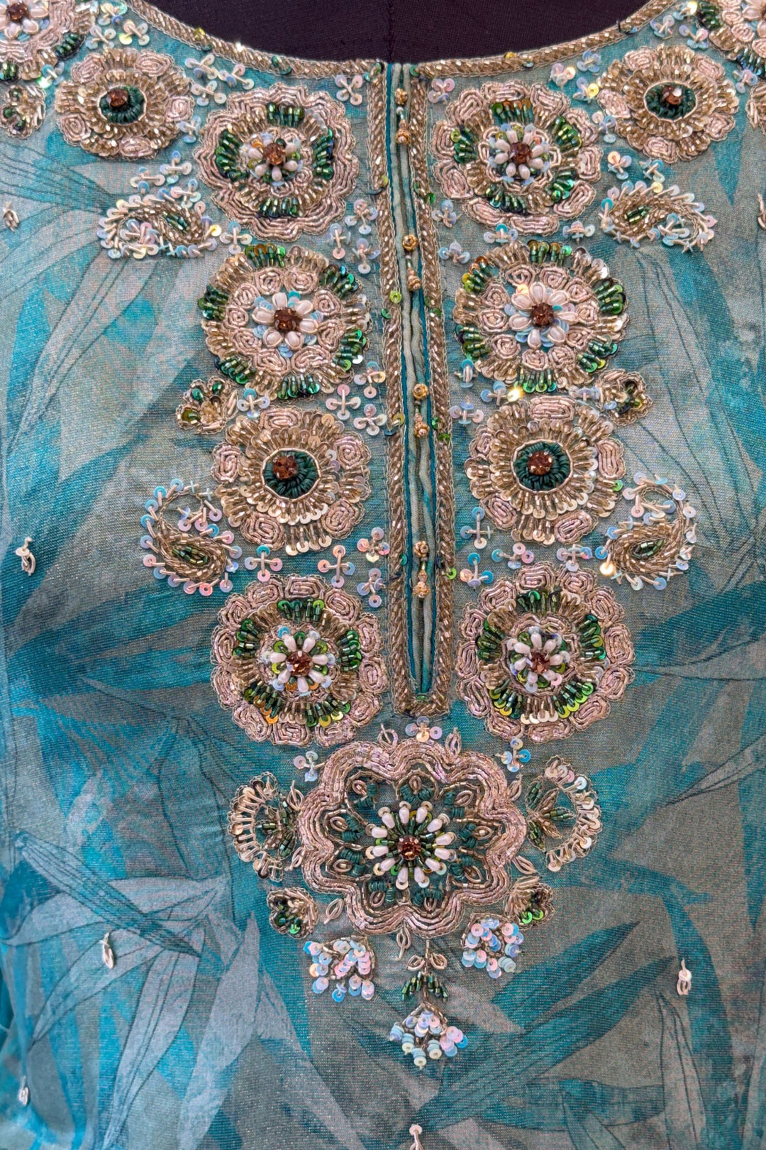 Rama Blue Zardozi, Beads, Sequins, Pearl, Stone and Banaras work Palazzo Salwar Suit