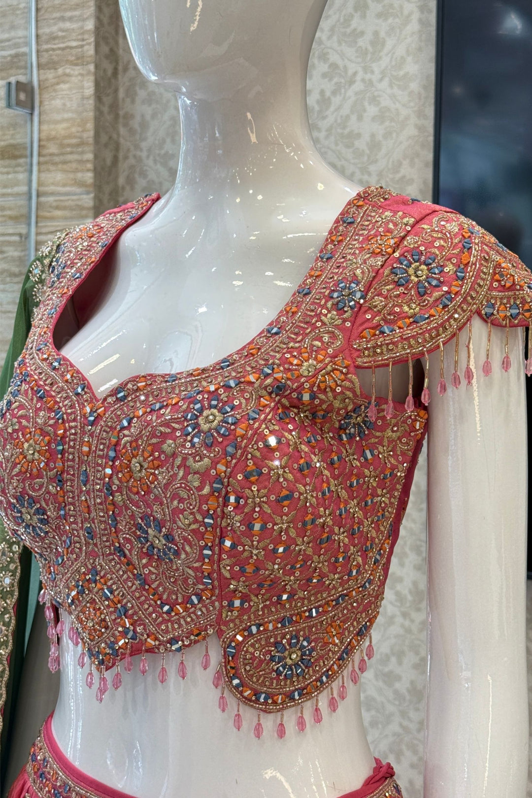 Designer Lehenga with Intricate Mirror, Stone, Sequins, Zari and Beads work