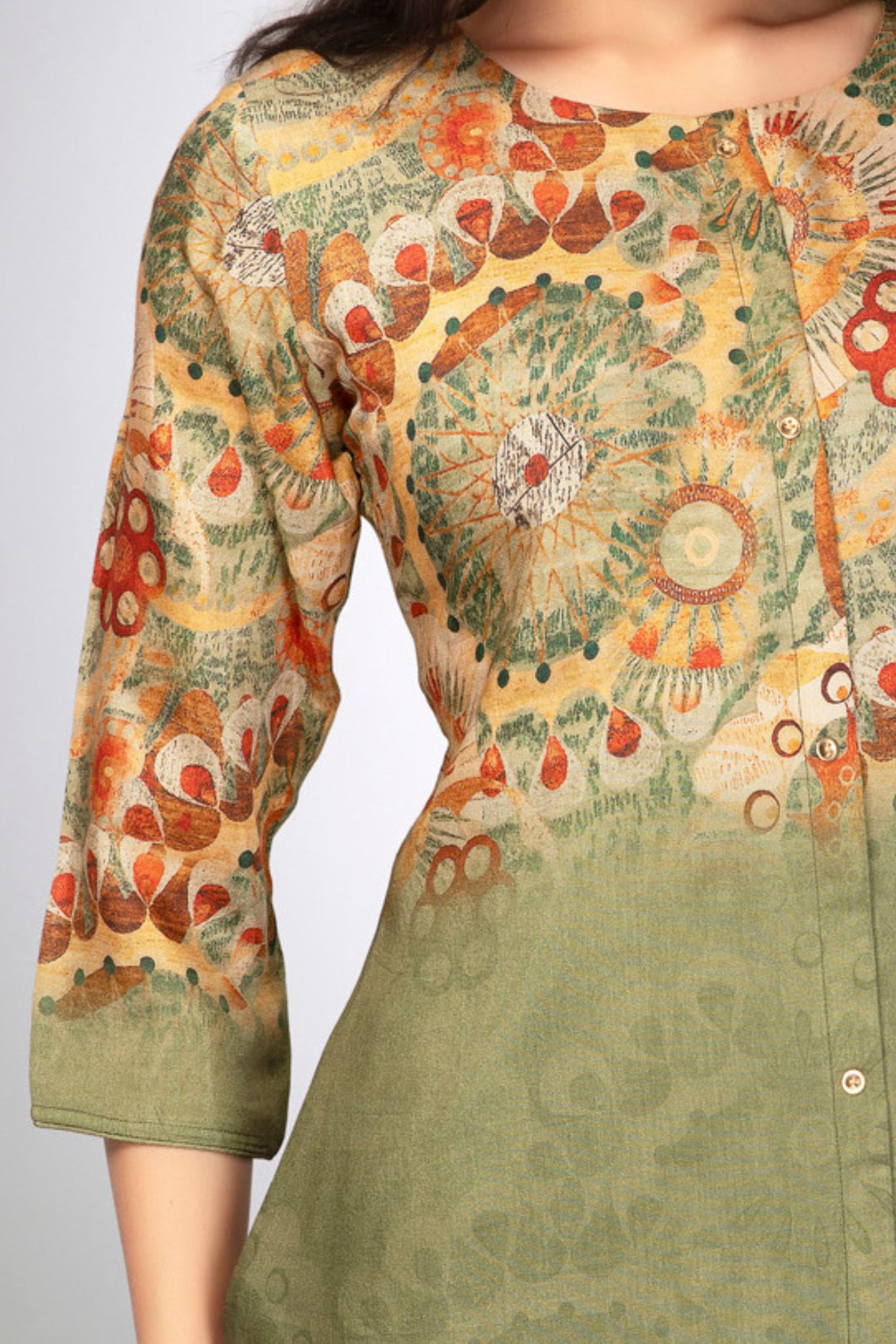 Mehendi Green Digital Print Short Kurti