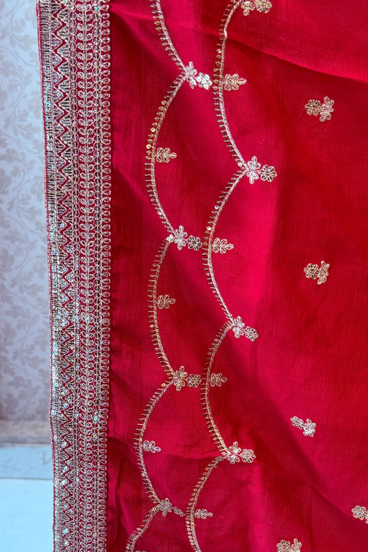 Pinkish Red Sequins and Zari work Palazzo Salwar Suit