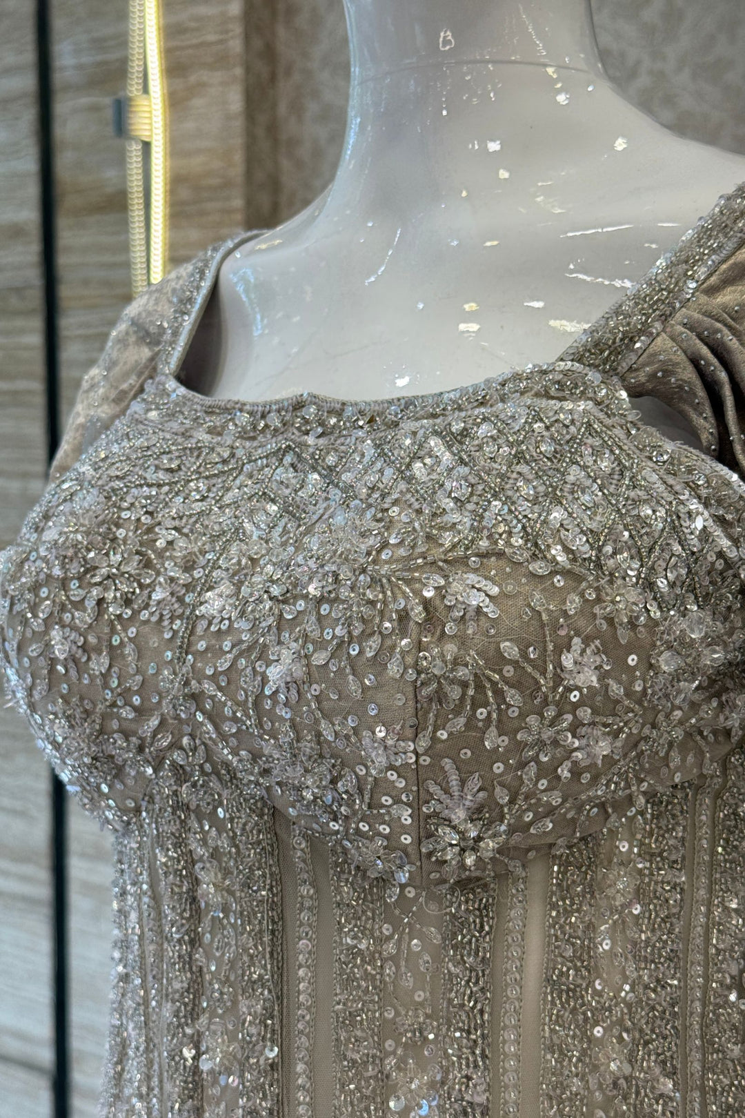 Grey Beads, Sequins and Thread work Indo-Western Styled Lehenga