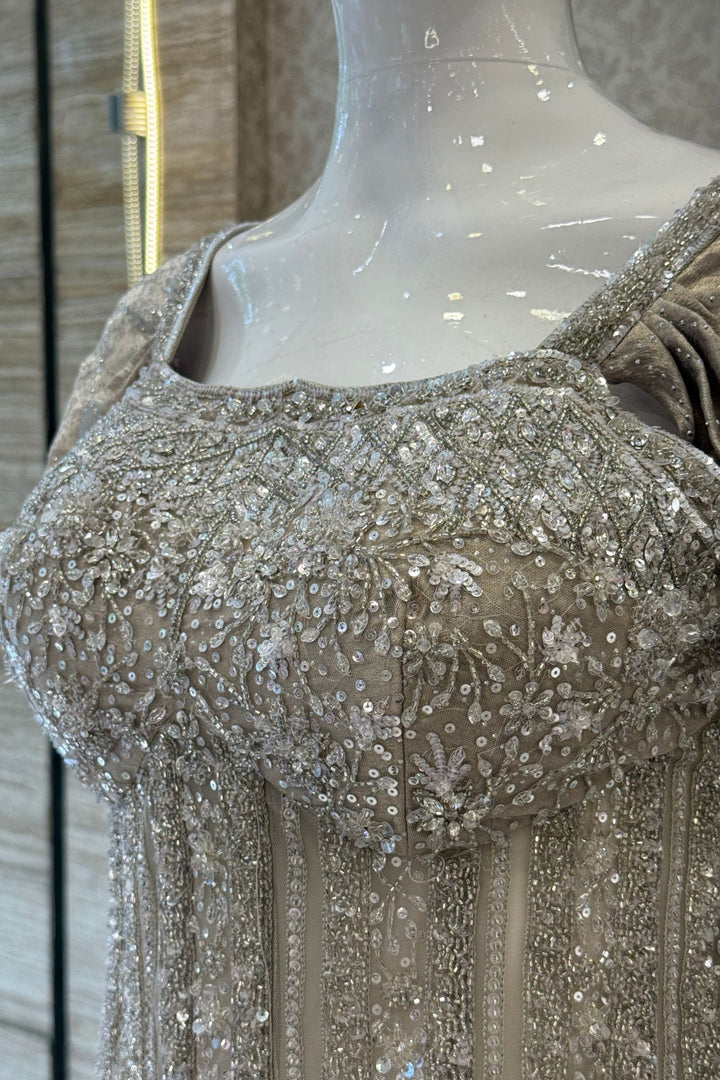 Grey Beads, Sequins and Thread work Indo-Western Styled Lehenga