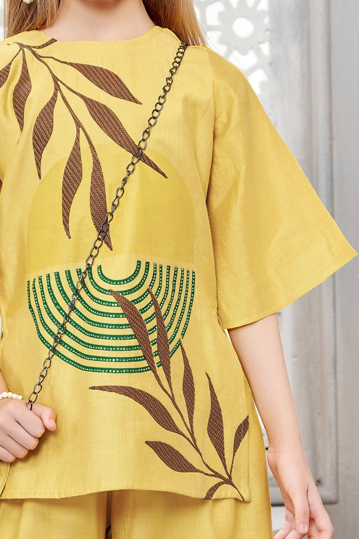Mustard Stone work Co-ord Set for Girls