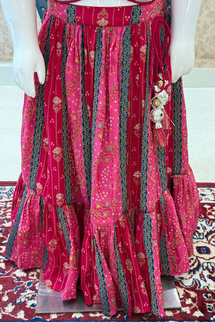 Rani Pink Mirror, Zardozi, Zari, Beads and Banaras work Lehenga Choli for Girls