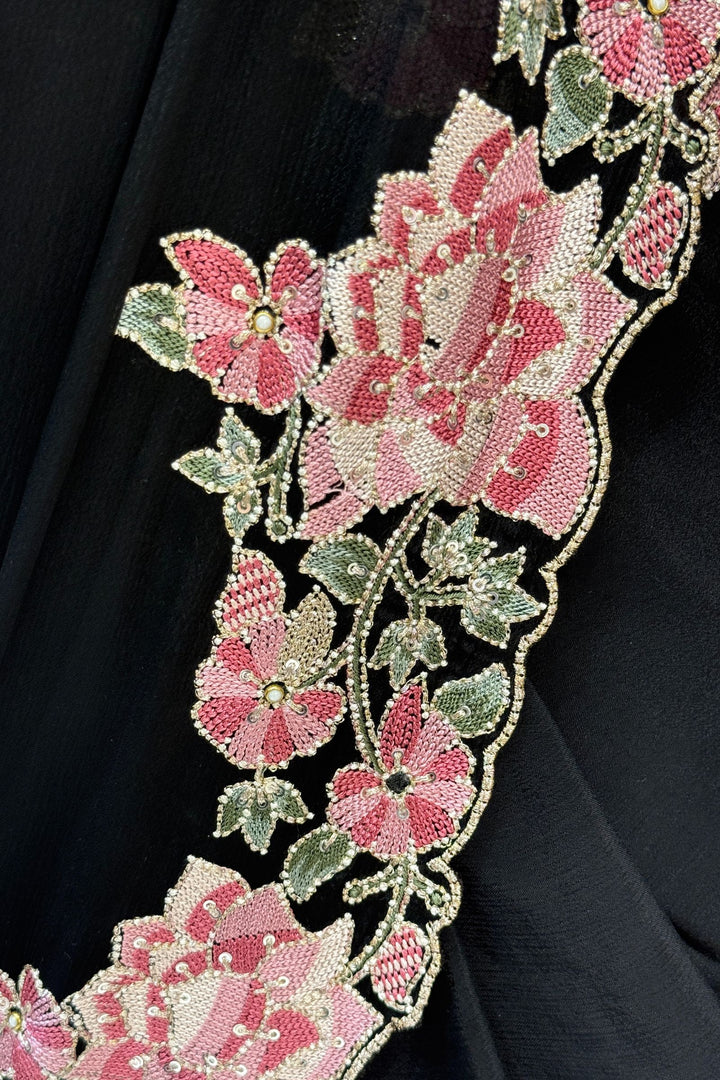 Black Embroidery, Sequins, Pearl and Zari work Saree