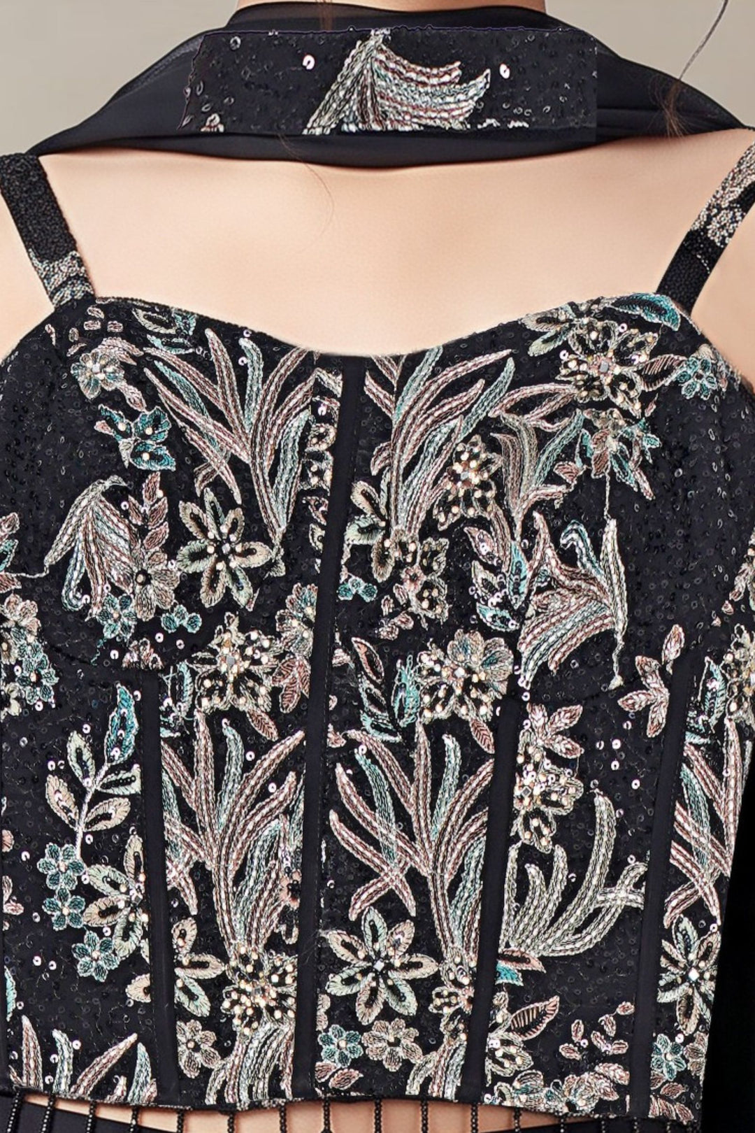 Black Floral Embroidered, Beads, Stone, Zari and Sequins work Palazzo Set