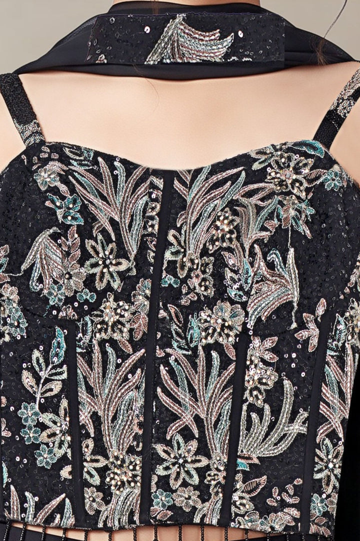 Black Floral Embroidered, Beads, Stone, Zari and Sequins work Palazzo Set