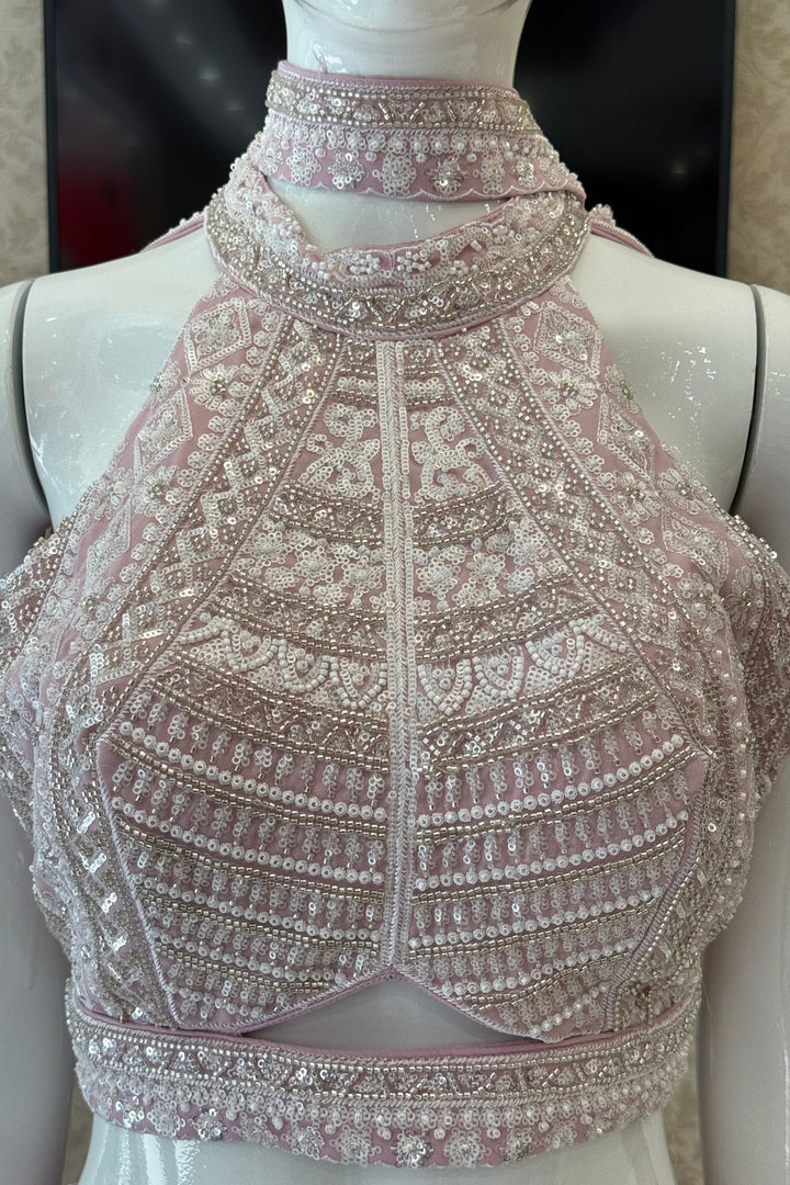 Light Pink Beads, Sequins and Thread work Halter Neck Palazzo Set
