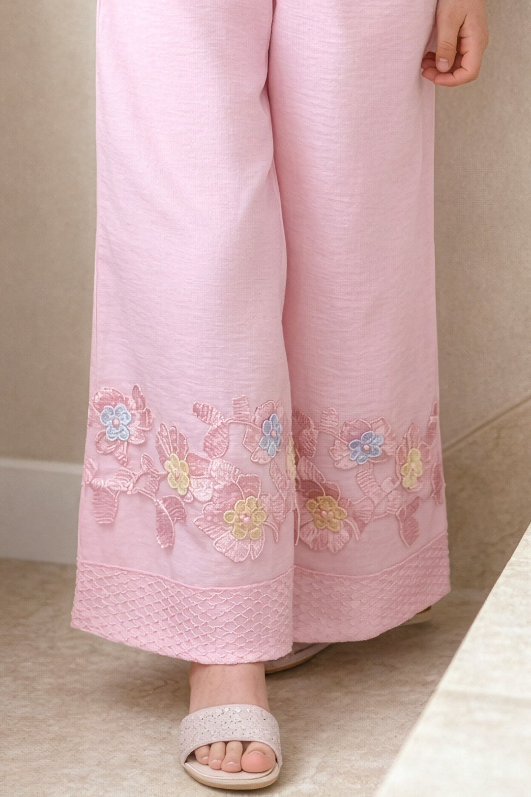 Pink Thread work Top and Palazzo Set for Girls