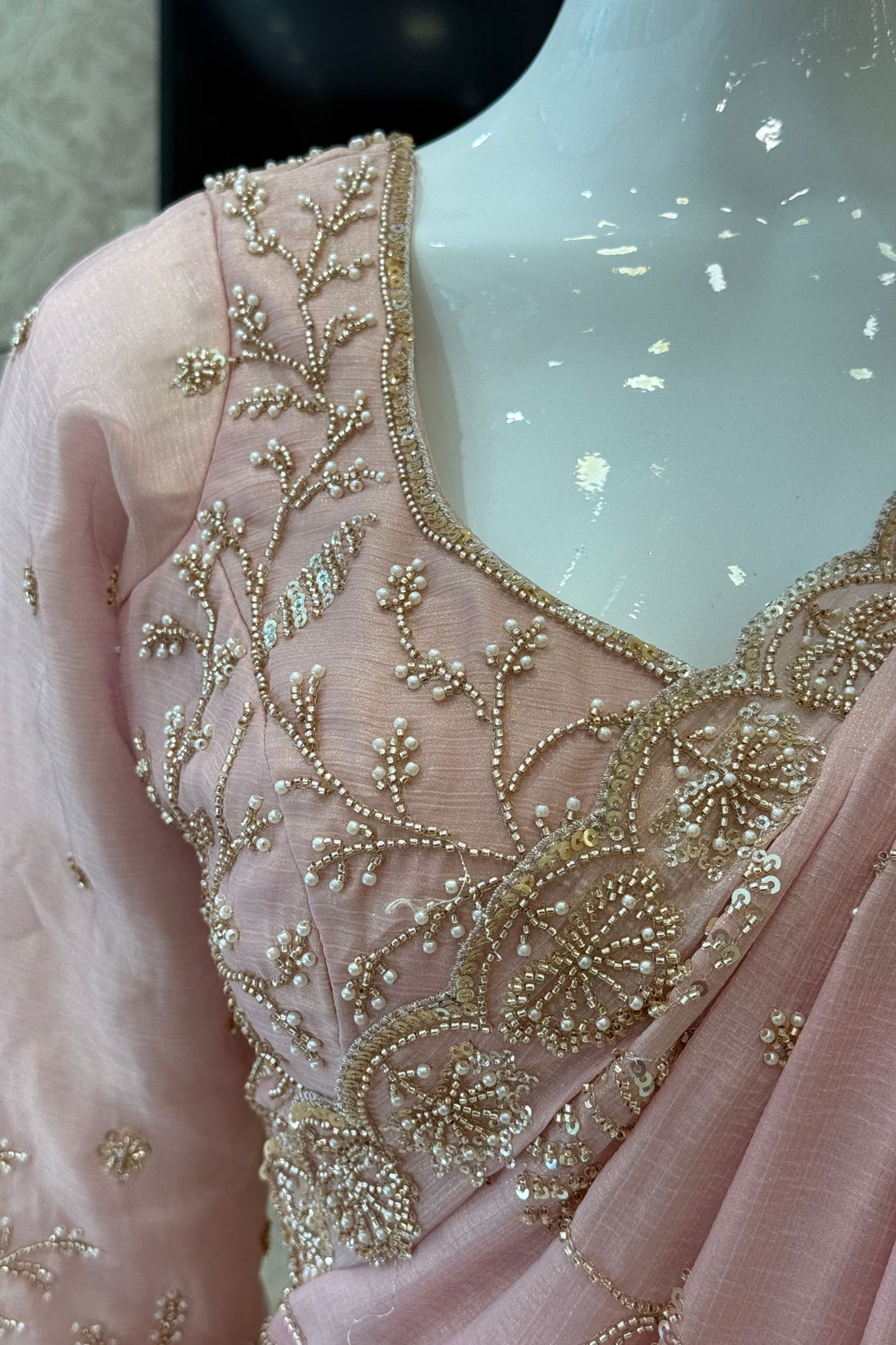 Pink Pearl, Sequins, Beads and Zari work Saree