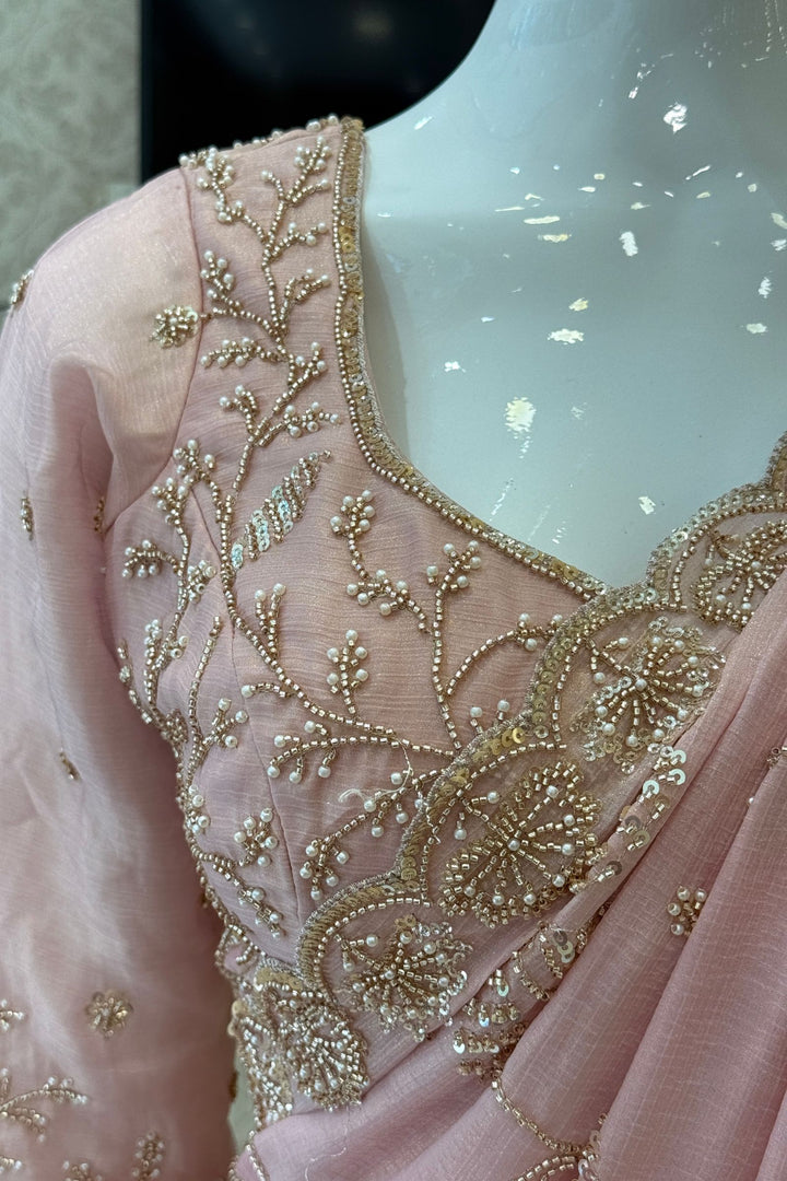 Pink Pearl, Sequins, Beads and Zari work Saree