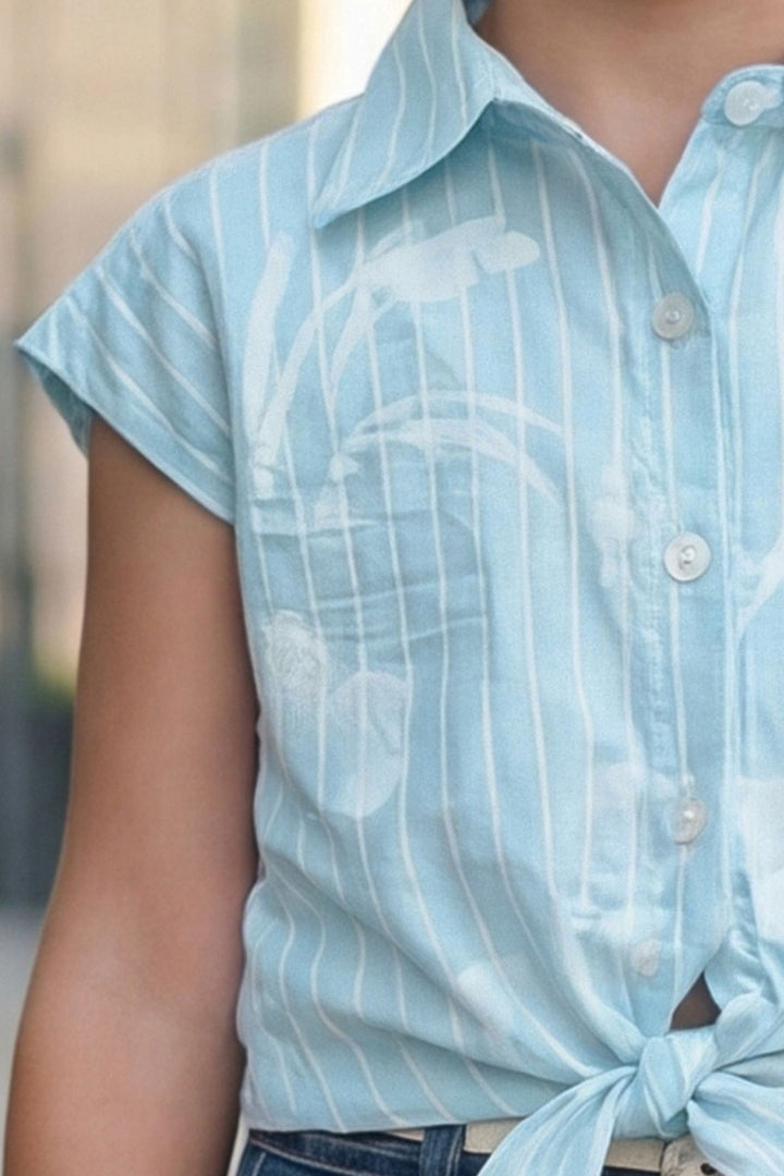 Sky Blue Digital Print Top and Skirt for Girls