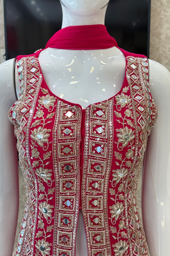 Rani Pink Mirror, Beads, Sequins and Zari work Palazzo Salwar Suit