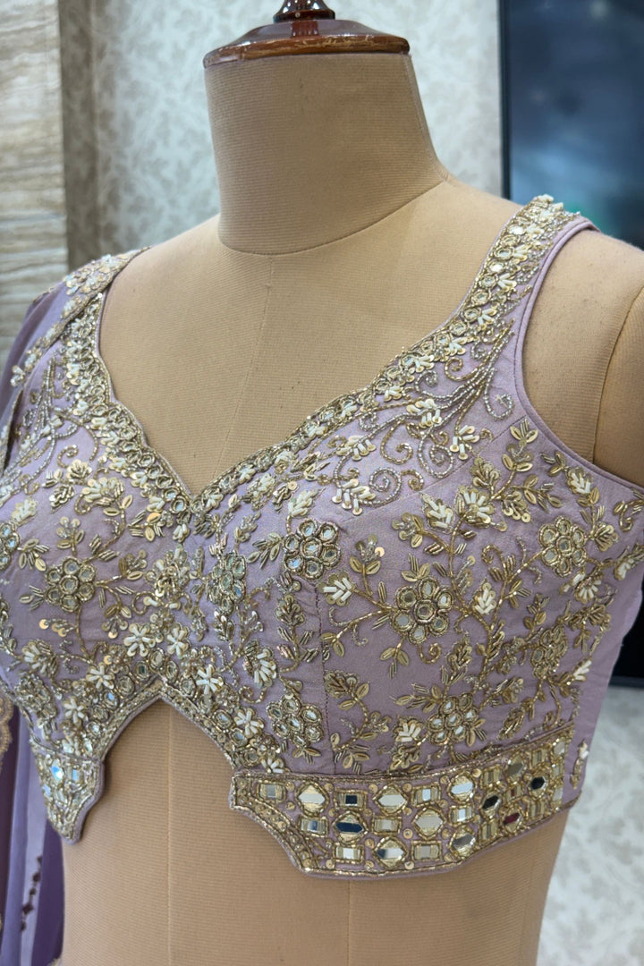 Pastel Lavender Sequins, Zardozi, Beads and Mirror Work Designer Lehenga